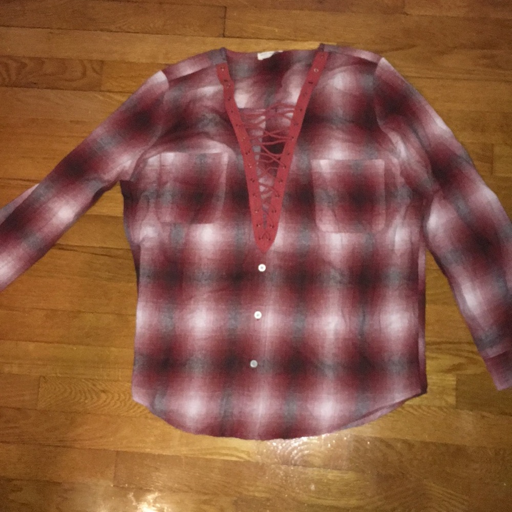 Laced Up Red Plaid Top